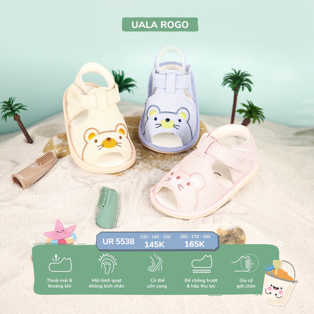 UALA ROGO - Giày tập đi bé gái, bé trai chú gấu mặt bự chuẩn y khoa đế cao su non chống trơn trượt siêu mềm nhẹ