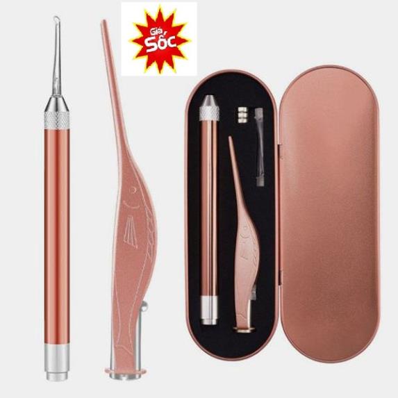 Ngoáy Tai 3 in 1 Có Đèn, Bộ Đèn Soi Lấy Ráy Tai Hộp Nhôm Cao Cấp
