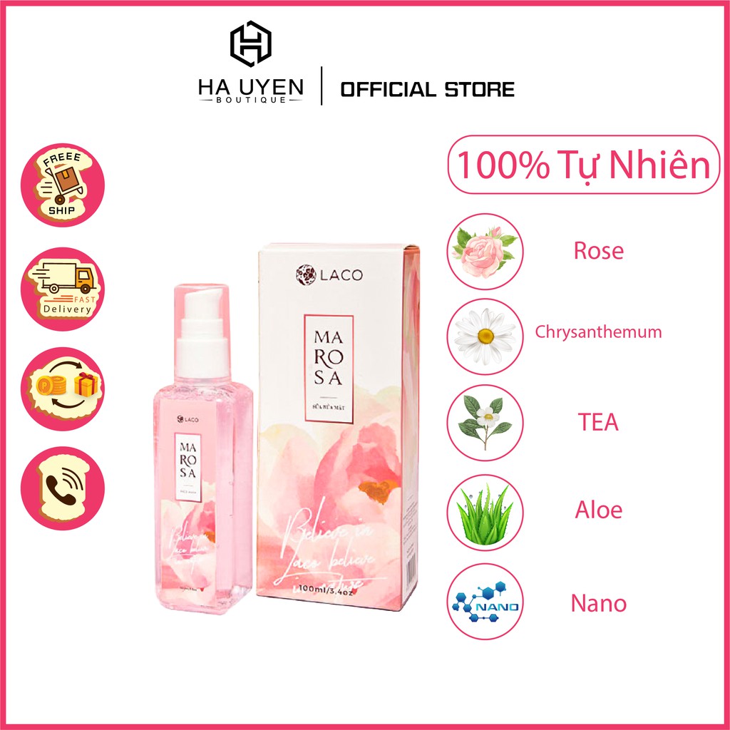 Sữa rửa mặt cao cấp - LACO MAROSA 100ml - Sữa rửa mặt dưỡng trắng da làm sạch bụi bẩn, bã nhờn