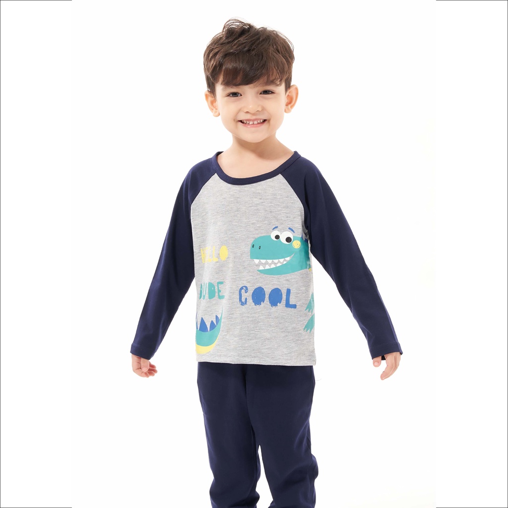 Bộ dài tay bé trai in hình khủng long chất cotton 100% thời trang thiết kế cao cấp Herokids BB20