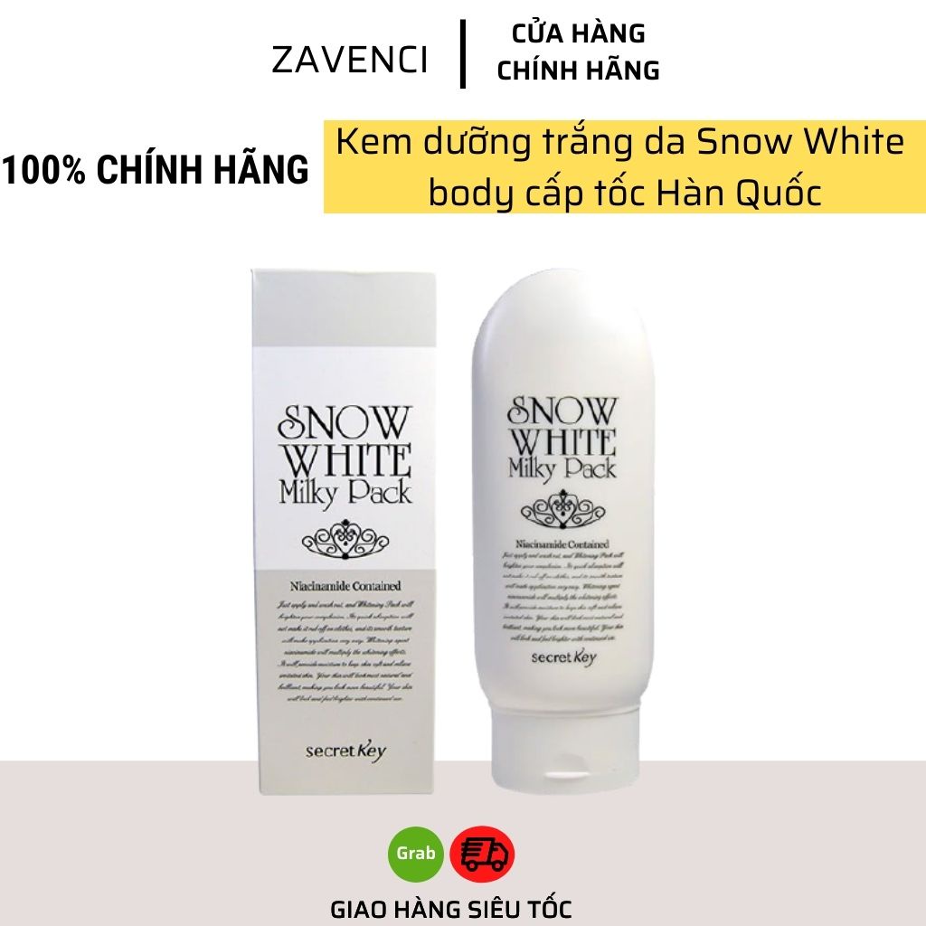 Kem dưỡng trắng da Snow White Milky Pack Secret Key body cấp tốc cho toàn thân - zavenci