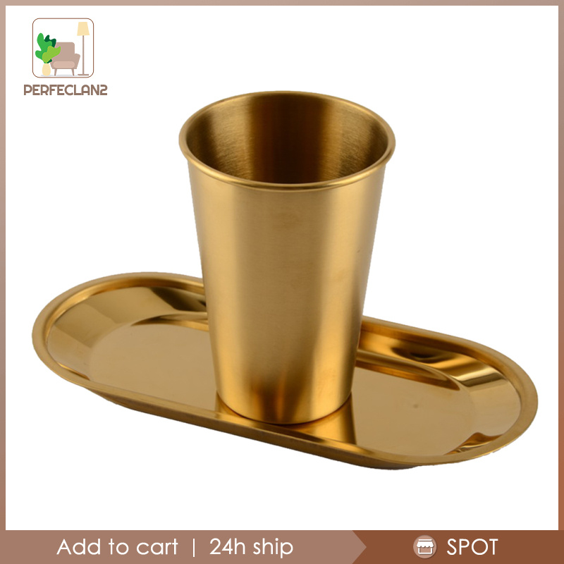 [PERFECLAN2]Stainless Steel Coffee Tea Mug Cup-Camping/Travel Pint Tumbler Kitchen Gold