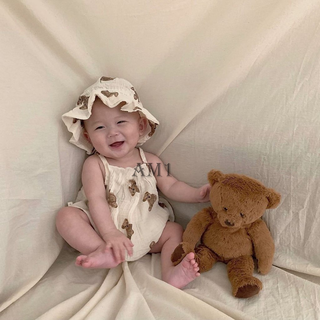 Đồ bộ bé gái quần áo 2 dây vải xô muslin AM757 - Bộ body vải đũi xốp xinh xắn cho bé AM908