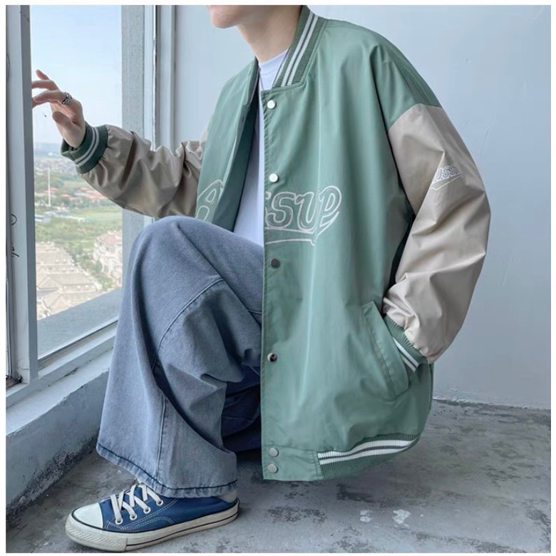 Aó khoác bomber nam nữ unisex, Aó bóng chày Form rộng AUSSUP chất liệu kaki 2 lớp dày dặn.