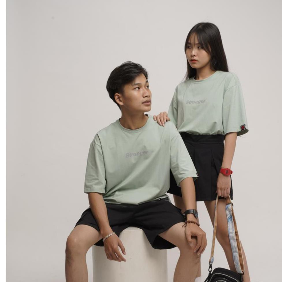 Áo thun form rộng tay lỡ unisex - stronger phản quang Midori