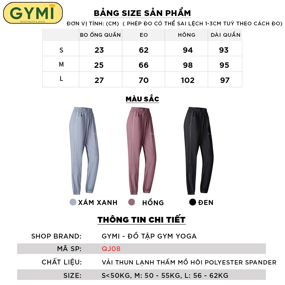 Quần jogger tập gym yoga nữ GYMI QJ08 phom rộng thể thao chất gió giấy 1 lớp mỏng mịn mát thoáng khí