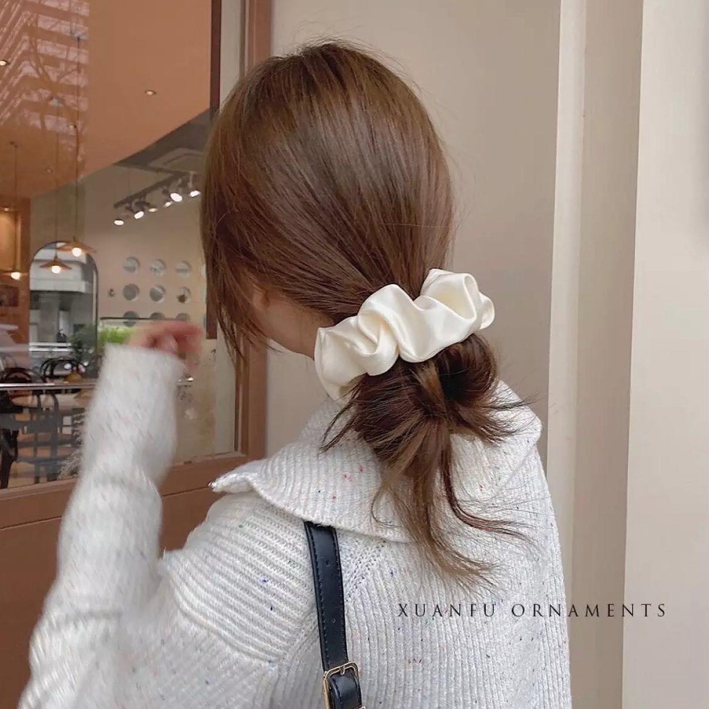 Scrunchies dây buộc tóc vải lụa satin, dây cột tóc thời trang cho nữ - Meiisan