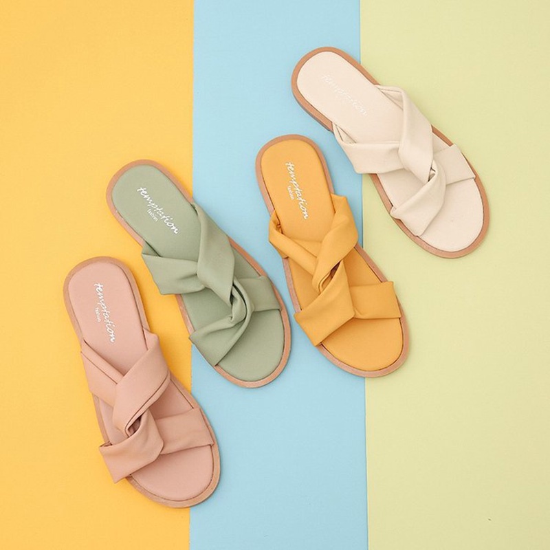 Dép quai chéo IELGY đế bằng phong cách Hàn Quốc thời trang cho nữ