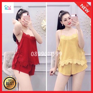 Quần Áo 2 Dây Lụa Satin Cao cấp - Bộ Ngủ Hai Dây Sexy Phối Ren Bắt Mắt Tinh Tế