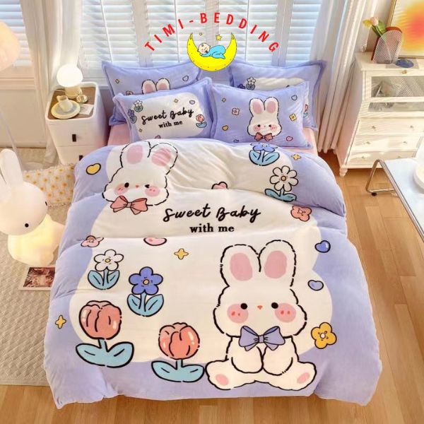 Chăn ga gối nỉ nhung 3D cao cấp hình con vật, hoạt hình cute, mềm mại và ấm áp - Timibedding