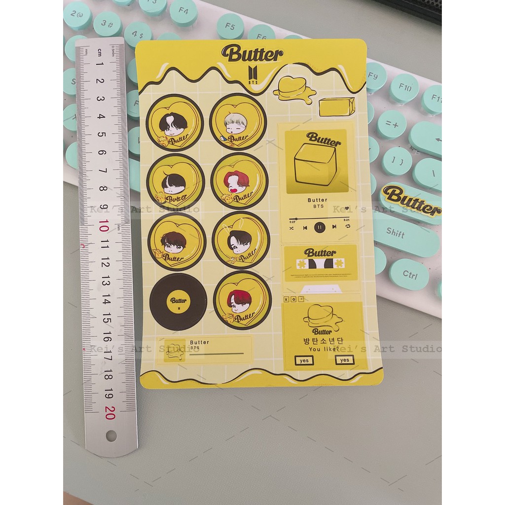 1 TỜ STICKER BTS BUTTER size A5, trang trí sổ, đồ dùng học tập. dán điện thoại