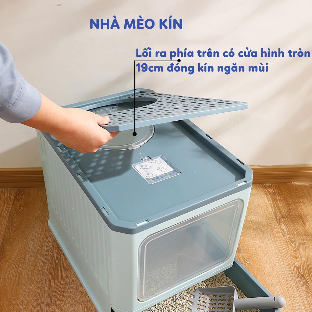 Nhà vệ sinh cho mèo size lớn có ngăn kéo khép kín chống văng cửa ra vào riêng kèm xẻng Boxy Lapeta