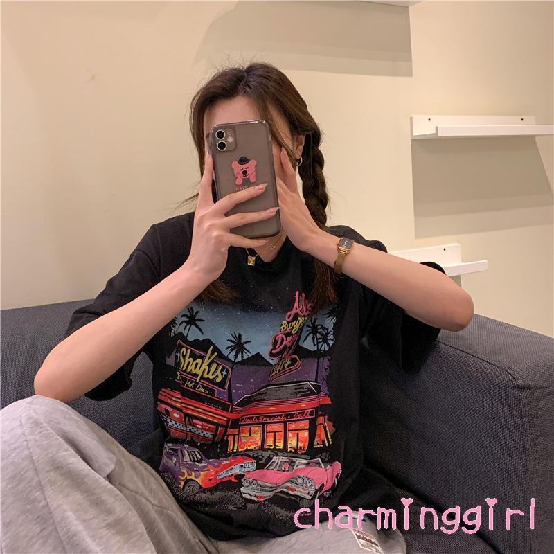 Áo thun tay lửng in họa tiết thời trang cho nữ