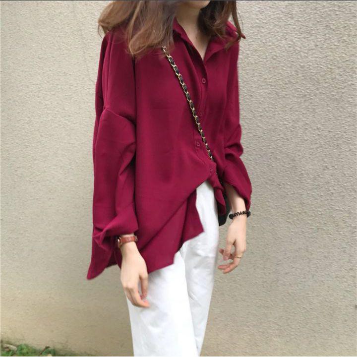 Áo sơ mi trơn tay dài màu Đỏ, chất kate voan đẹp 11316-14B1