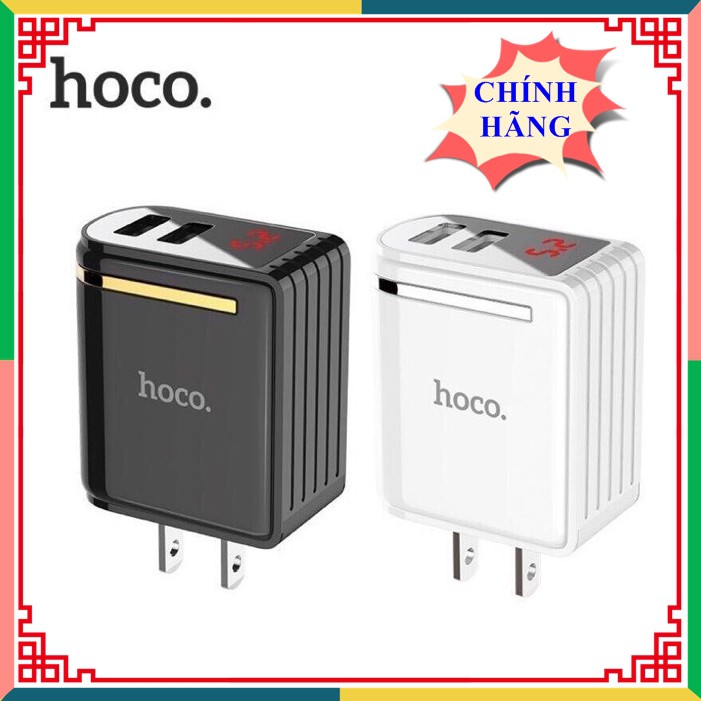 [Mã 2404EL10K giảm 10K đơn 20K] Củ sạc nhanh 2 cổng usb có đèn led chính hãng Hoco C39