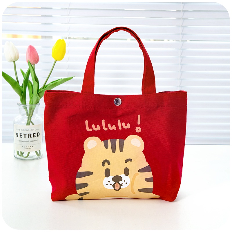 Túi Vải canvas In Họa Tiết Hoạt Hình Dễ Thương Dùng Đựng Cơm Trưa Tiện Dụng