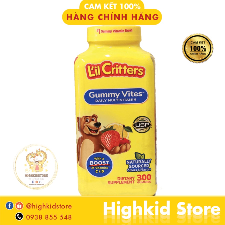 (Date mới) Kẹo gấu dẻo bổ sung Vitamin L’il Critters Gummy Vites Mỹ 300 viên