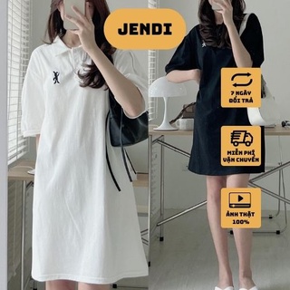 Váy polo thêu thỏ dáng suông, váy cổ bẻ dáng suông phong cách ulzzang Hàn quốc freesize Jendishop
