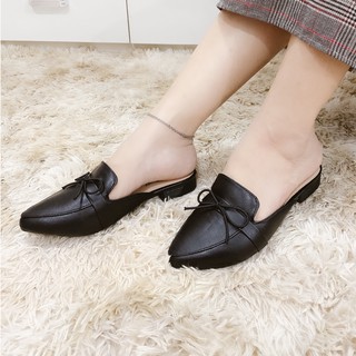 Dép nữ bít mũi 3cm - dép bệt nữ thắt nơ 2 màu -dép sục nữ da pu siêu xinh