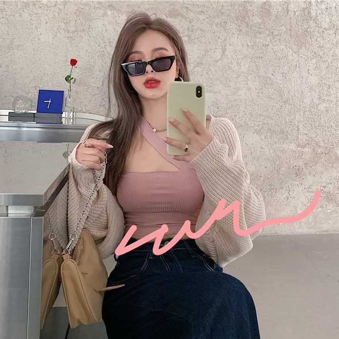 Áo khoác cardigan QADCOL dệt kim tay dài/ Áo không tay QADCOL thời trang dành cho nữ