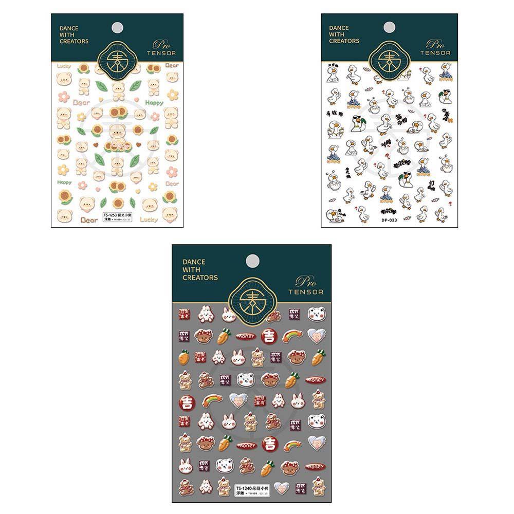 OCEANMAP Miếng Dán Trang Trí Móng Tay 5D Hình Vịt / Gấu Dập Nổi Dễ Thương