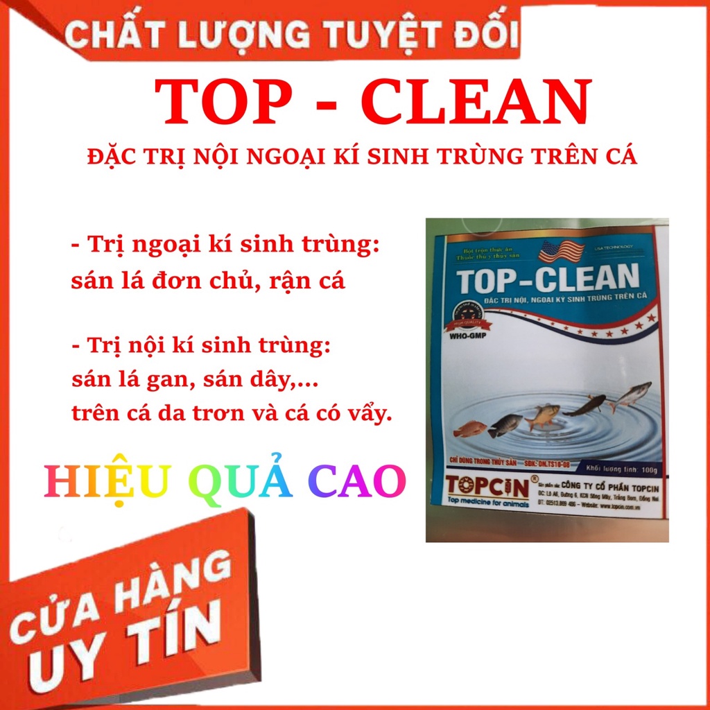 TOPCLEAN Đặc Trị Nội, Ngoại Kí Sinh Trùng Trên Cá - Thuốc Thủy Sản Minh Tuệ