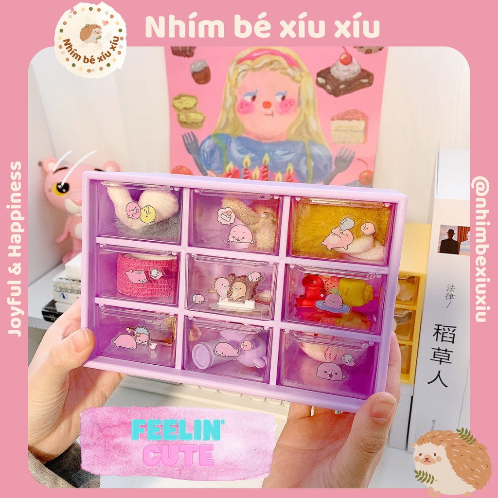 [KÈM STICKER] Kệ đựng đồ mini/Hộp ngăn kéo 9 ngăn nhiều màu sắc TN32