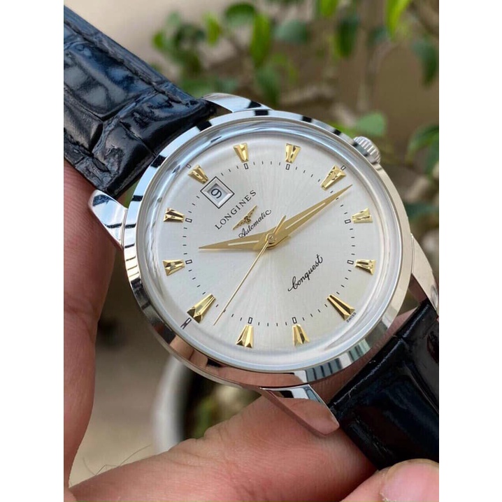 Đồng hồ Nam lg  bát quái máy nhật Myota vỏ vàng ta mặt trắng dòng cơ Automatic size 40mm dây da