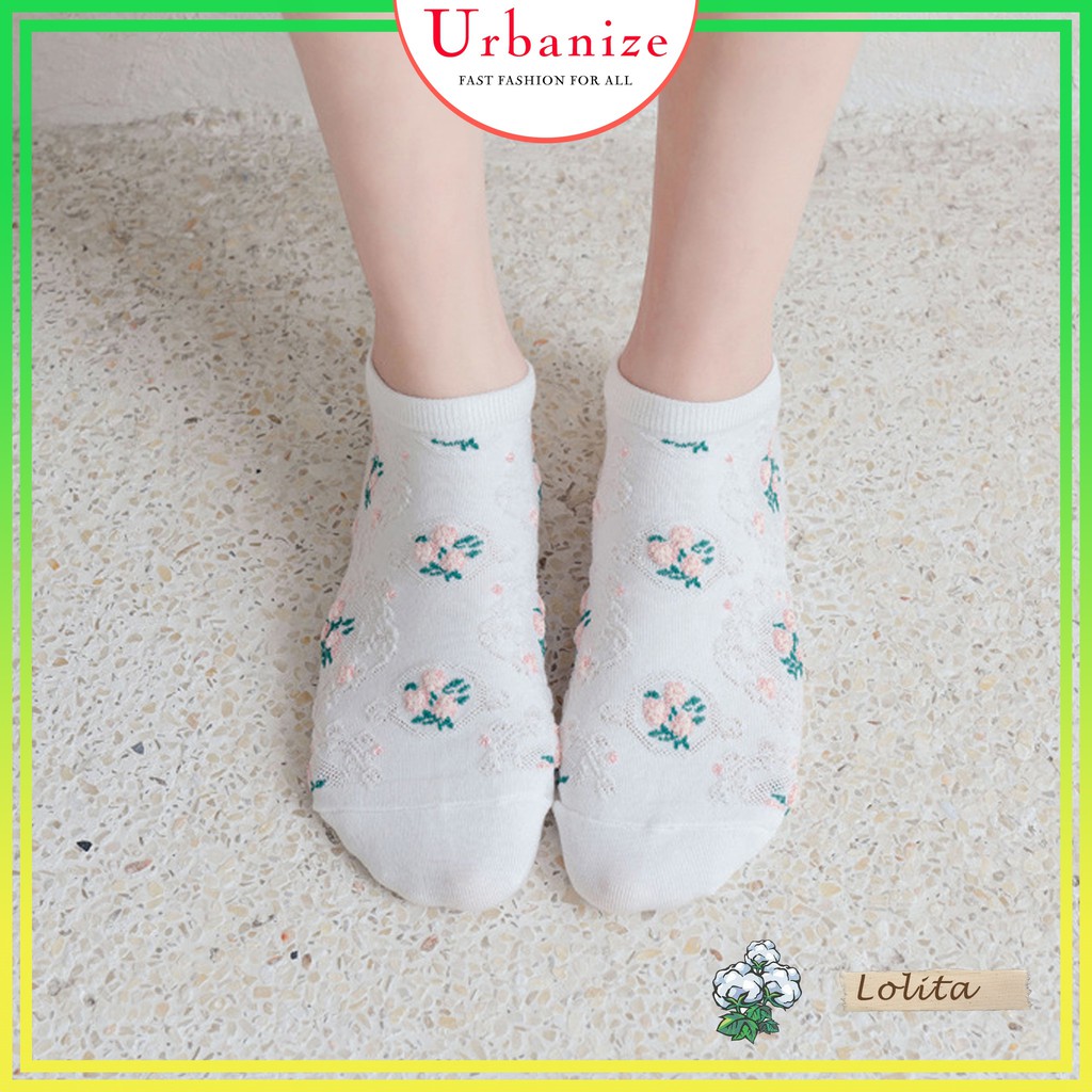Tất nữ cổ ngắn trắng dễ thương vớ thêu họa tiết Lolita - Urbanize