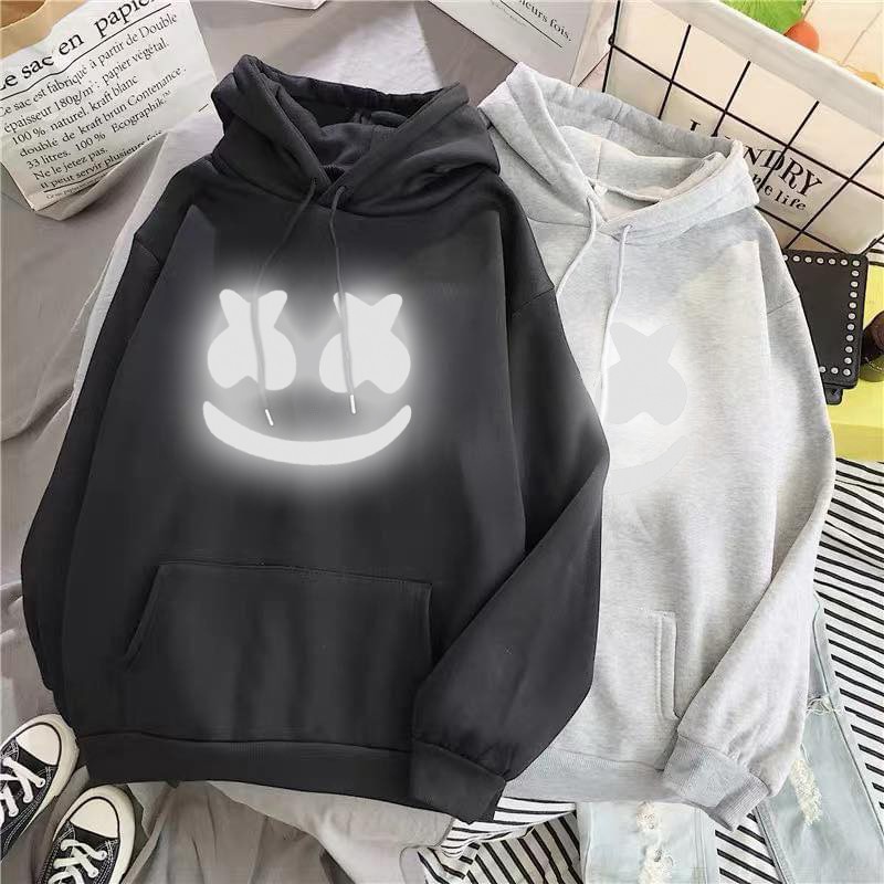 Áo nỉ hoodie phản quang nam nữ DJ MarshMello chất nỉ bông dày ấm mềm mịn dáng rộng thoải mái