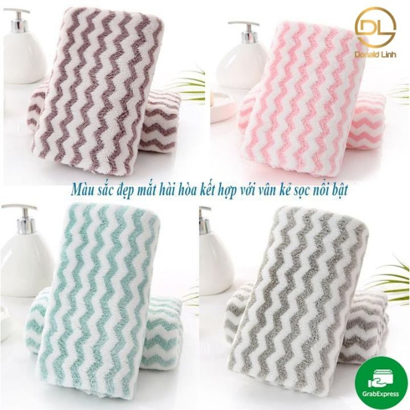 Khăn Mặt Lông Cừu 30x50cm Xuất Hàn Vân Kẻ Sọc siêu mềm mịn cao cấp