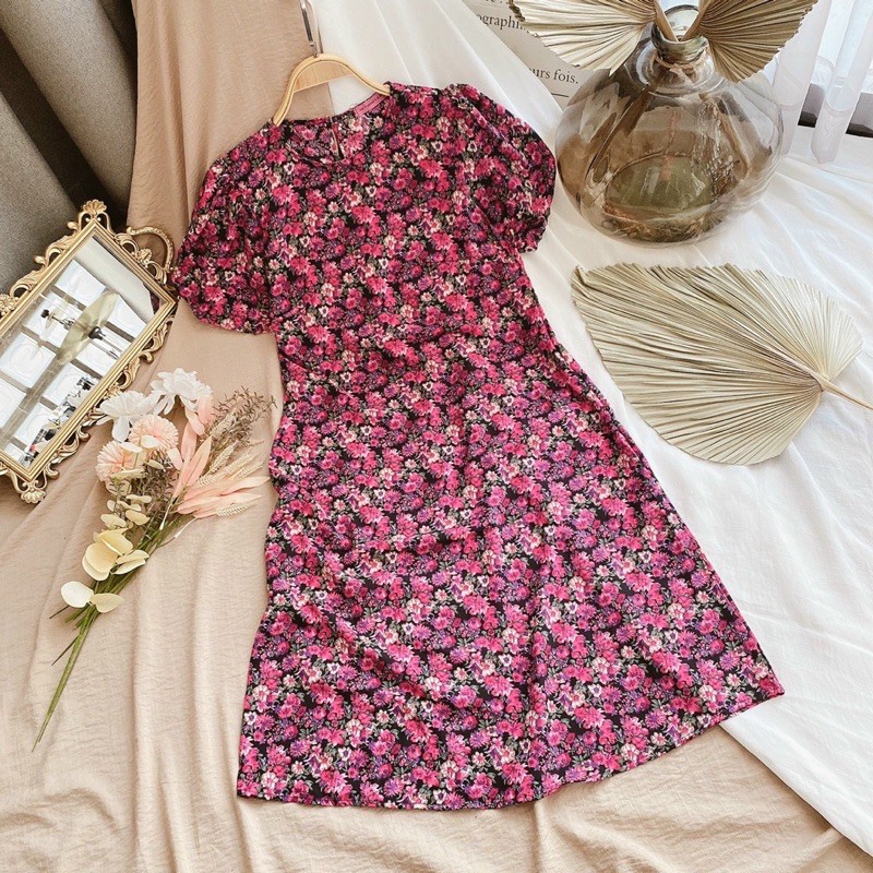 đầm hoa midi babydol tím 10114