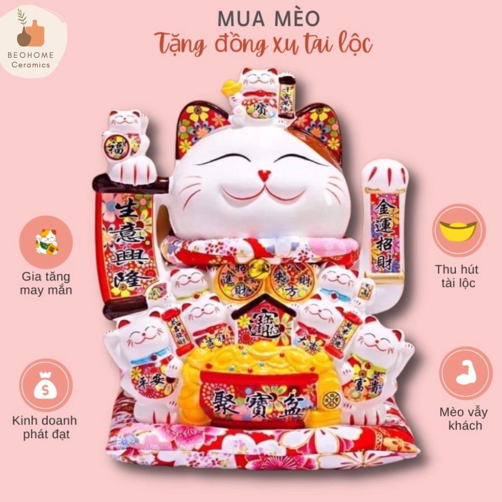 Mèo Thần Tài Mèo May Mắn Mèo Tài Lộc vẫy tay Nhật Bản Maneki Nekko băng gốm sứ cao cấp mẫu mới