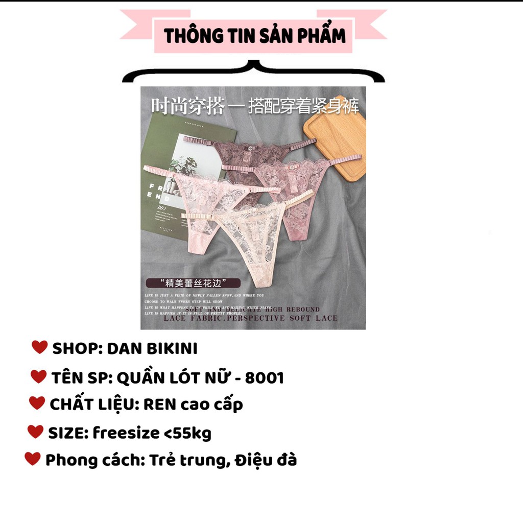 Quần Lót Nữ Ren Lọt Khe Sexy chun hông gợi cảm ôm dáng tạo đường cong quyến rũ mẫu 8001 | BigBuy360 - bigbuy360.vn