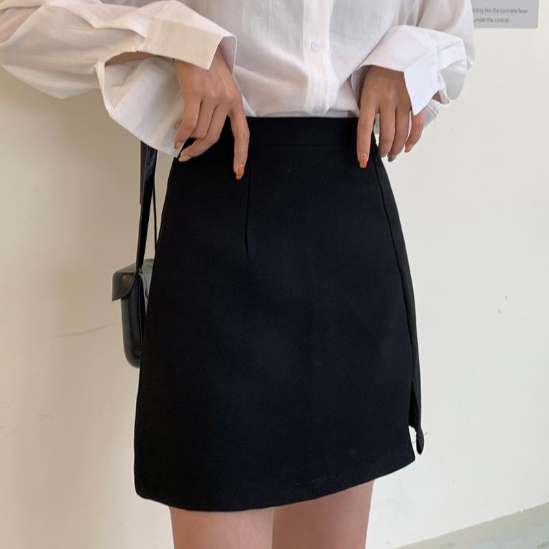 2021 summer new high-waisted short skirt, anti-glare A-line skirt, black and thin, large size split half-length hip skirt | BigBuy360 - bigbuy360.vn