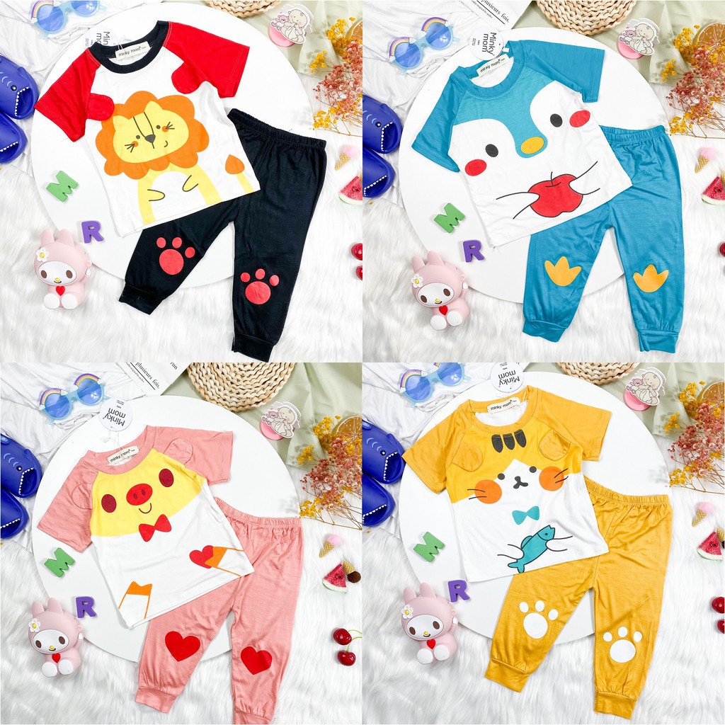 Bộ Ngắn Tay, Quần Dài THUN LẠNH MINKY MOM In Hình, Đắp Tai Động Vật Cho Bé TN-IN45 - HÀNG MỚI VỀ