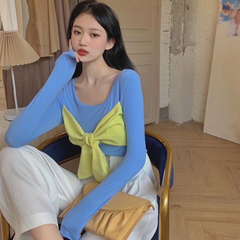 Áo thun tay dài dáng ôm thời trang phong cách Hàn Quốc dành cho nữ