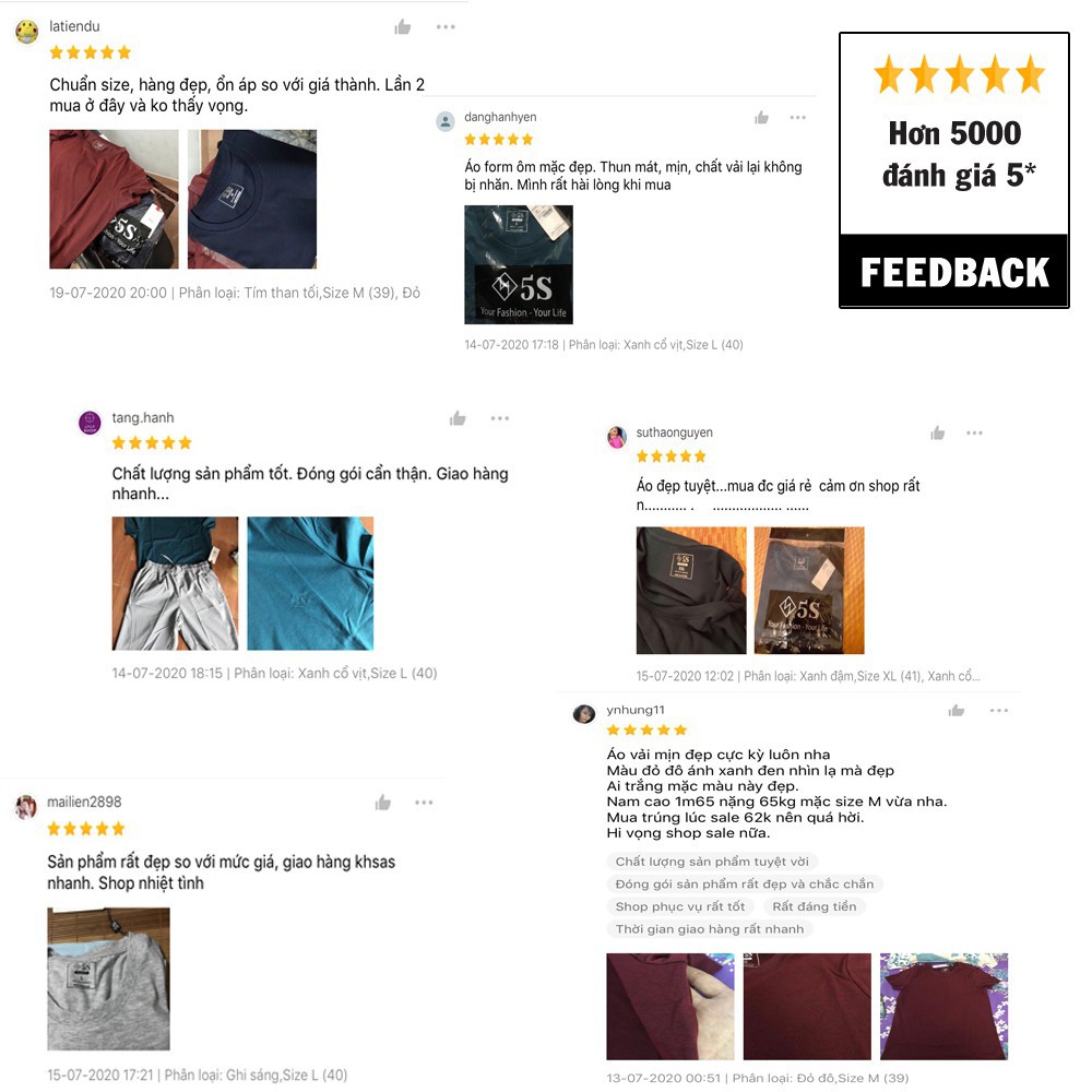 Áo Thun Nam Cổ Tim 5S Cao Cấp (6 màu) Tay Ngắn, Vải Mềm Mát, Thấm Hút Mồ Hôi, Co Giãn Cực Tốt (ATSSB199) | BigBuy360 - bigbuy360.vn