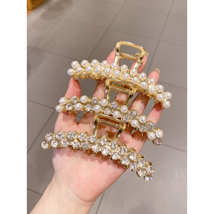 Kẹp Tóc Hình Nơ Đính Đá Và Ngọc Trai Giả Cỡ Lớn Cho Nữ