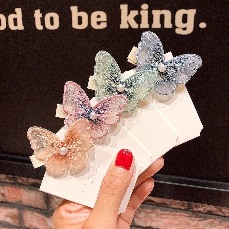 Kẹp tóc hình bướm đính ngọc trai nhiều màu sắc thời trang cho nữ