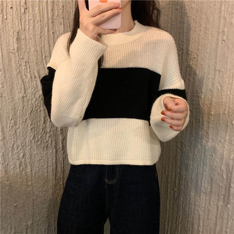 Áo Len Tay Dài Form Rộng Họa Tiết Kẻ Sọc Phong Cách Retro | BigBuy360 - bigbuy360.vn