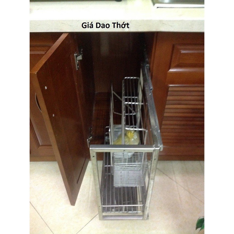 Giá dao thớt inox lắp tủ bếp lắp ray bi 3 tầng nặng cân cao cấp