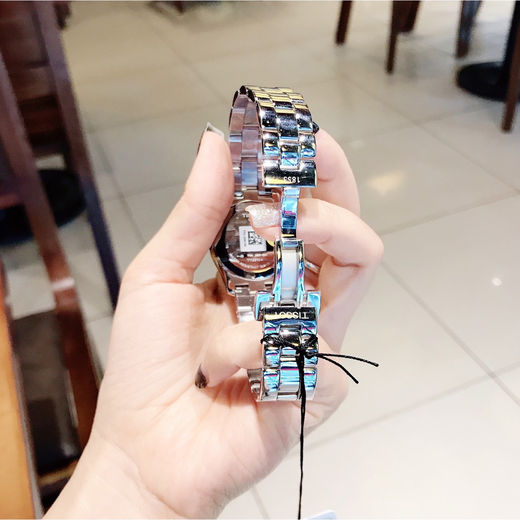 Đồng hồ Nữ Tissot 1853 T-Wave T112.210.11.036.00 Mặt trắng,Cọc số kim cương,Kính Sapphire-Máy Pin-Dây kim loại-Size 30mm