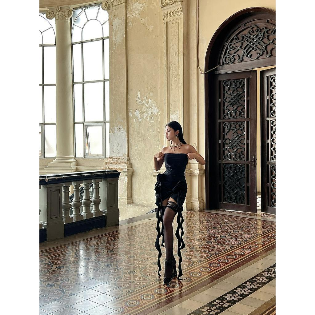 Đầm Body Cúp Ngực Nhún Hoa Dải Tua Rua Kelsey Dress LSEOUL V23051527 Sang Chảnh Phù Hợp Đi Tiệc