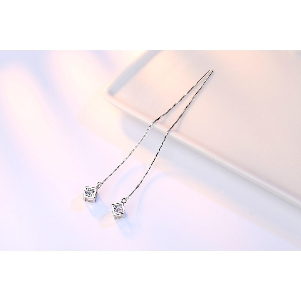 AIFEI♥ Silver 925 Original Box Ear Chain Korean Tassel Diamond Cube Long Earrings Fashion Simple Ear Line Ear Rings Lot-S1