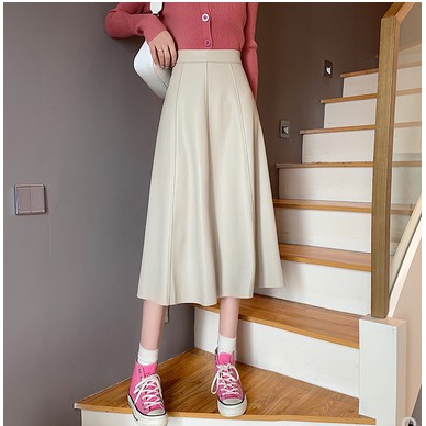 Chân váy da Hàn Quốc dài dáng xoè chuẩn Ỏrder (Sẵn Đen-M) | BigBuy360 - bigbuy360.vn