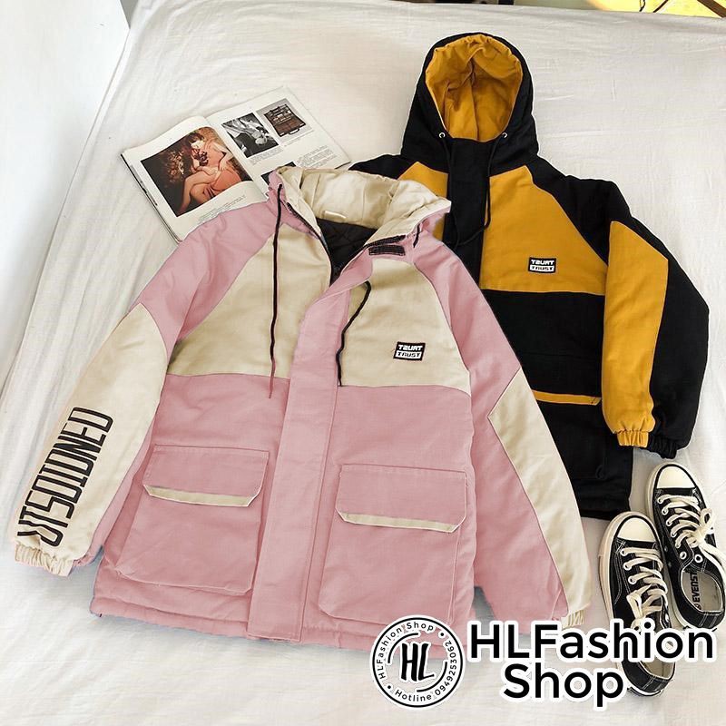 [Mã FAMARAL1 giảm 10K đơn 50K] Áo khoác nam nữ kaki 2 lớp in chữ TRUST, áo khoác nữ jean HLFashion