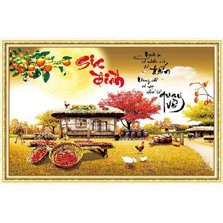 Tranh đính đá phong cảnh gia đình hạnh phúc kt: 75cm x 55cm hàng chuẩn