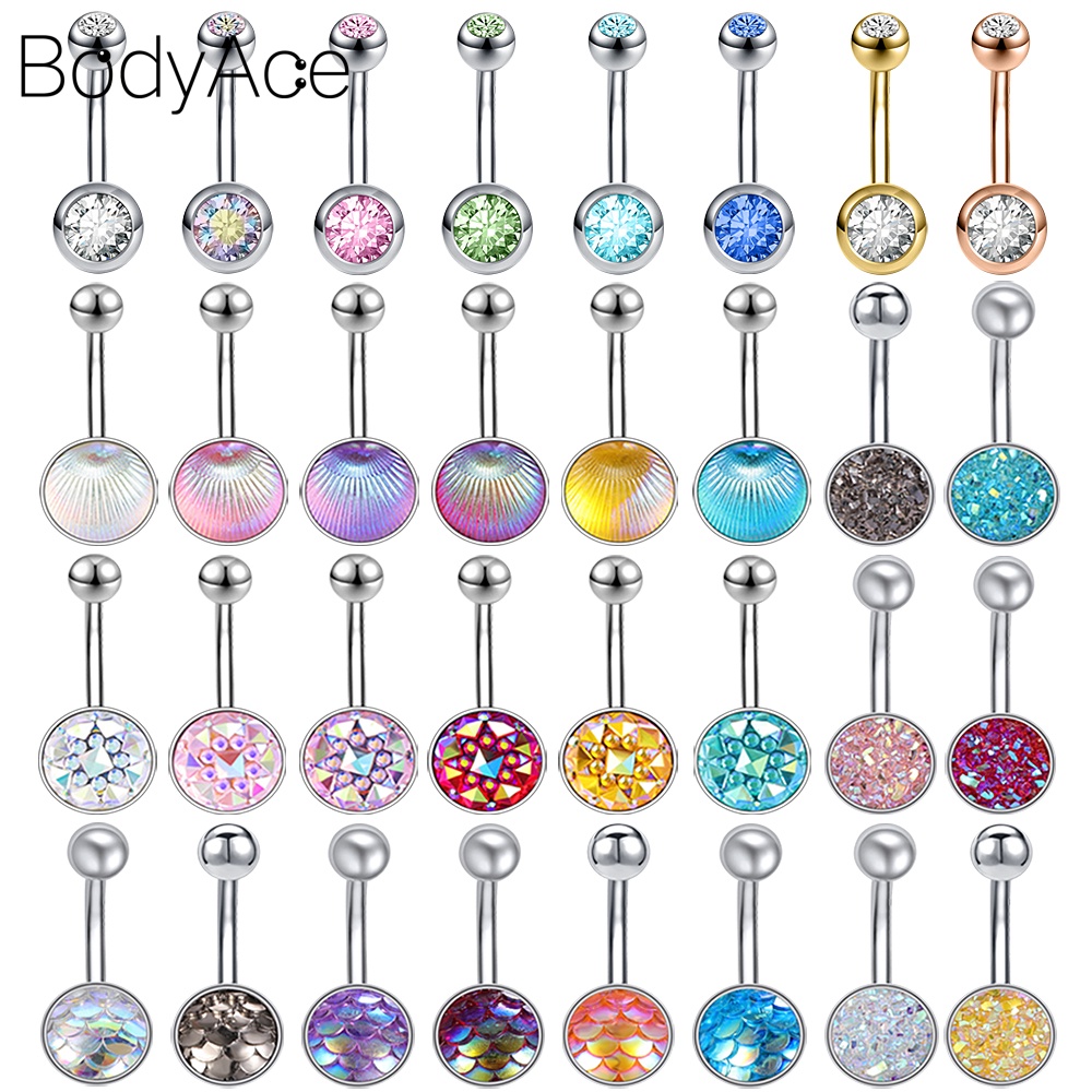 1 Khuyên Rốn Inox Đính Đá Nhiều Màu Cá Tính