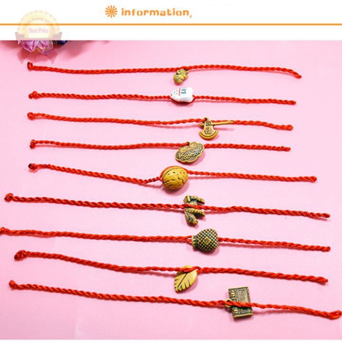 [Hàng xịn] Combo 15 vòng đeo tay dây bện đỏ mặt gỗ phong thủy
